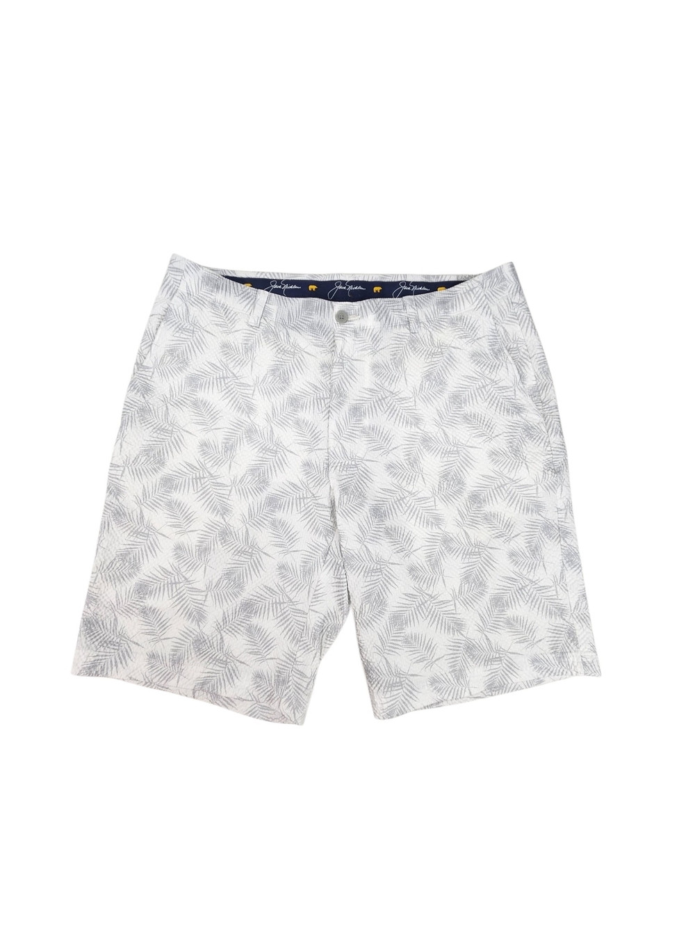 Jack Nicklaus Golf Shorts Mens 36 White Gray Palm Print Seersucker Performance